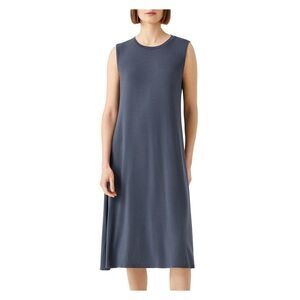 EILEEN FISHER Womens Navy Sleeveless Scoop Neck Below The Knee Shift Dress M